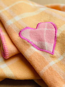 Apricot Peach SINGLE with cute HEART repair New Zealand Wool Blanket