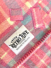 Load image into Gallery viewer, Bright Lipstick Pink and Blue THROW Pure Wool Blanket
