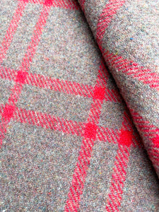 Vintage Red Check Army Grey SINGLE Pure NZ Wool Blanket