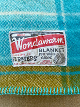 Load image into Gallery viewer, Bright Retro Turquoise THROW New Zealand Wool Blanket
