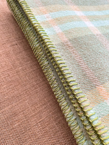 Soft Mint and Sage Check DOUBLE Pure Wool Blanket.