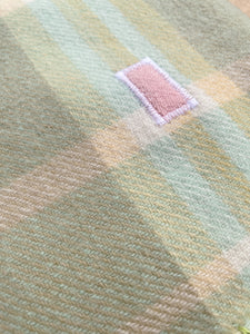 Soft Mint and Sage Check DOUBLE Pure Wool Blanket.