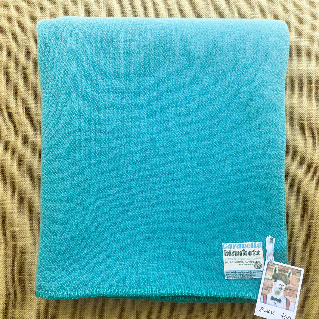 Soft Turquoise SINGLE  New Zealand Wool Blanket