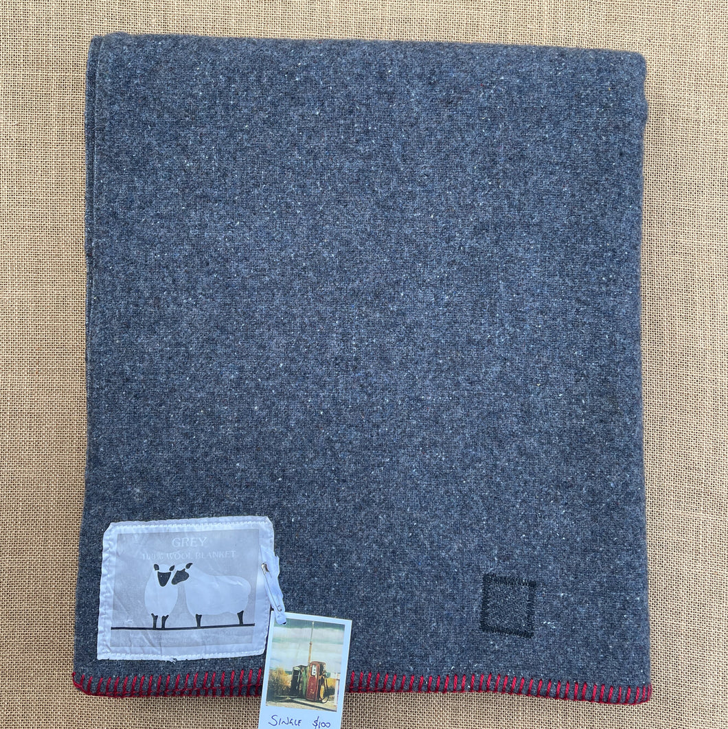 Grey Army Blanket SINGLE New Zealand Pure Wool Blanket (with label)