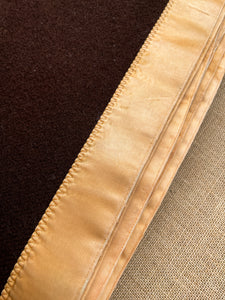Deep Bark Brown DOUBLE/QUEEN Wool Blanket with Gold Satin Trim