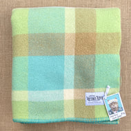 Apple Green & Aqua Blue SMALL SINGLE Pure Wool Blanket
