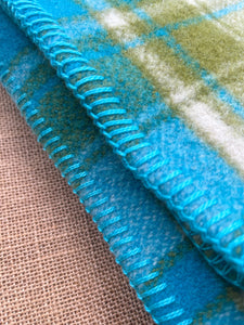 Retro Turquoise  & Olive SINGLE Super Thick NZ Wool Blanket