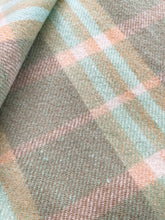 Load image into Gallery viewer, Soft Mint and Sage Check DOUBLE Pure Wool Blanket.
