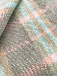 Soft Mint and Sage Check DOUBLE Pure Wool Blanket.