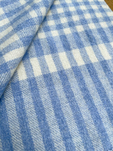 Blue & Cream Lightweight Whitewash SINGLE Vintage NZ Wool Blanket