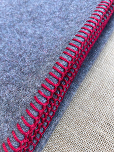 Grey Army SINGLE with Red Stitching New Zealand Wool Blanket