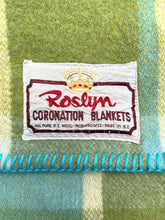 Load image into Gallery viewer, Olive and Turquoise Check Roslyn SINGLE New Zealand Wool Blanket
