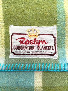 Olive and Turquoise Check Roslyn SINGLE New Zealand Wool Blanket