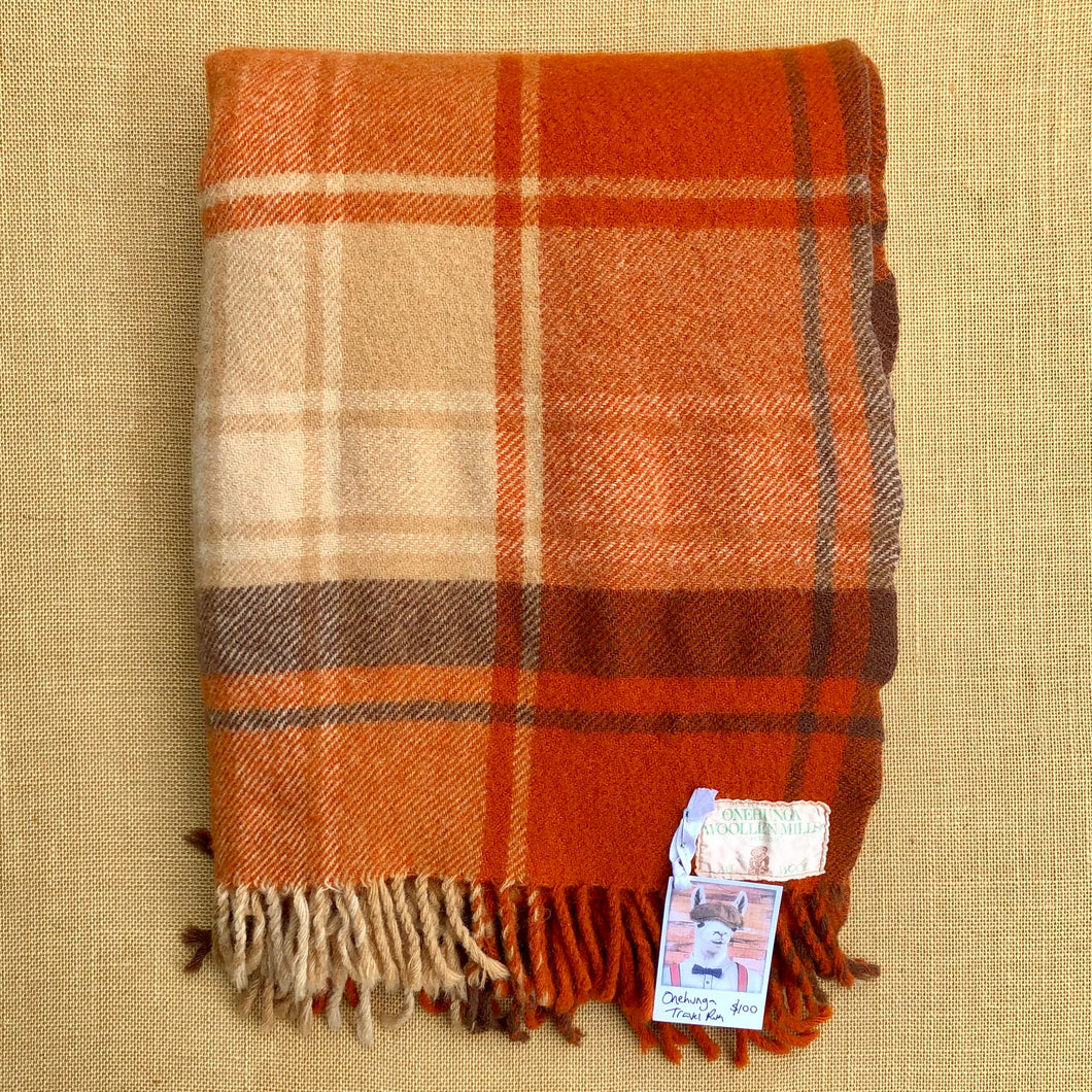 Rich Autumn Terracotta TRAVEL RUG - Collectible Onehunga New Zealand Wool Blanket - Fresh Retro Love NZ Wool Blankets
