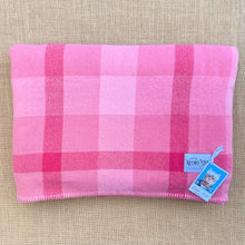 Load image into Gallery viewer, Coral Pink Check DOUBLE Pure New Zealand Wool Blanket.

