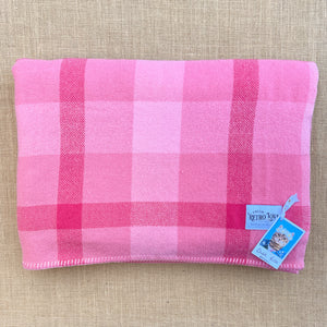 Coral Pink Check DOUBLE Pure New Zealand Wool Blanket.