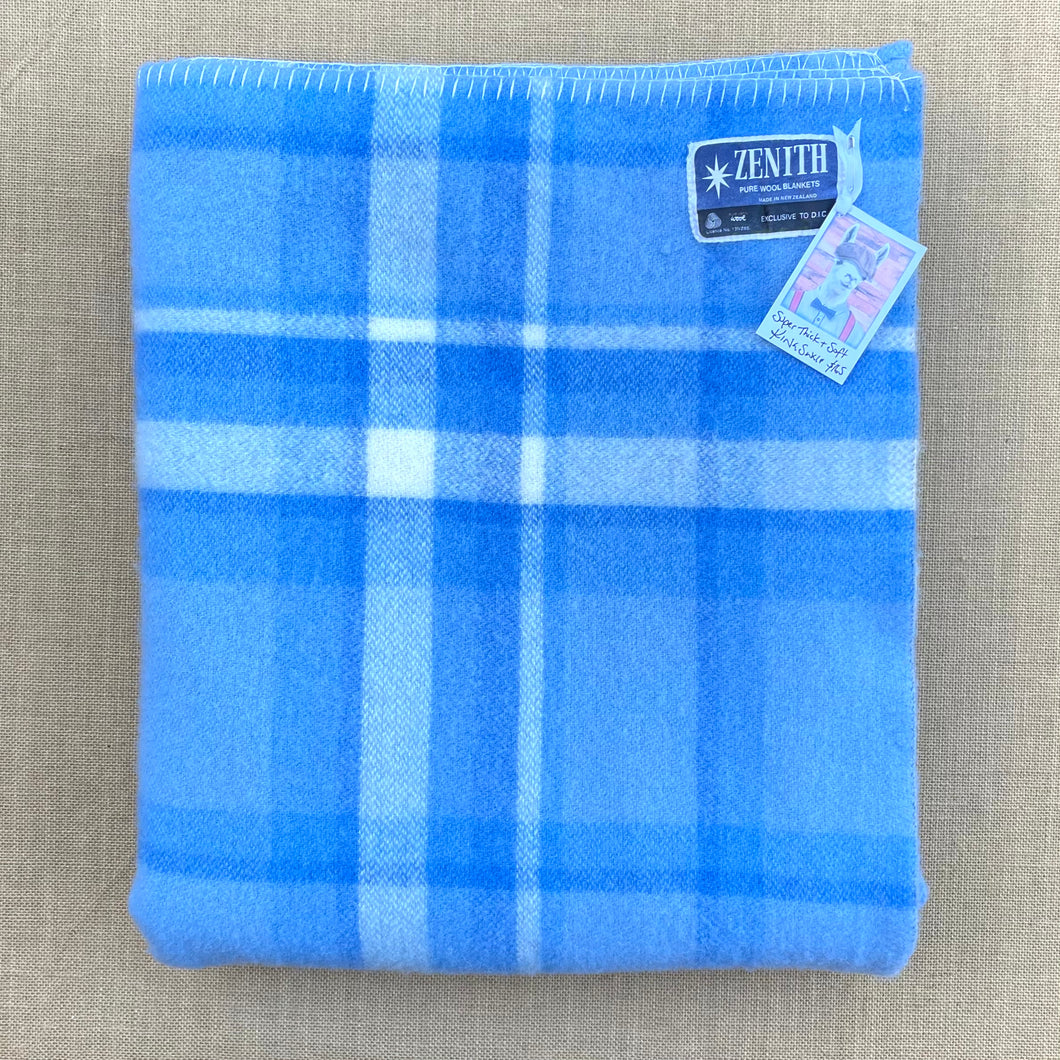 Super Soft & Thick KING SINGLE in Blue Check New Zealand Wool Blanket