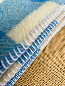 Pretty Blue & Cream Diamond Weave BABY/PRAM Pure New Zealand Wool Blanket