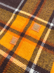 Vibrant Retro QUEEN Wool Blanket Warm Brown Check