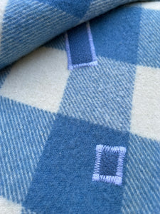 Blue & Cream "Checkmate" SINGLE  Wool Blanket