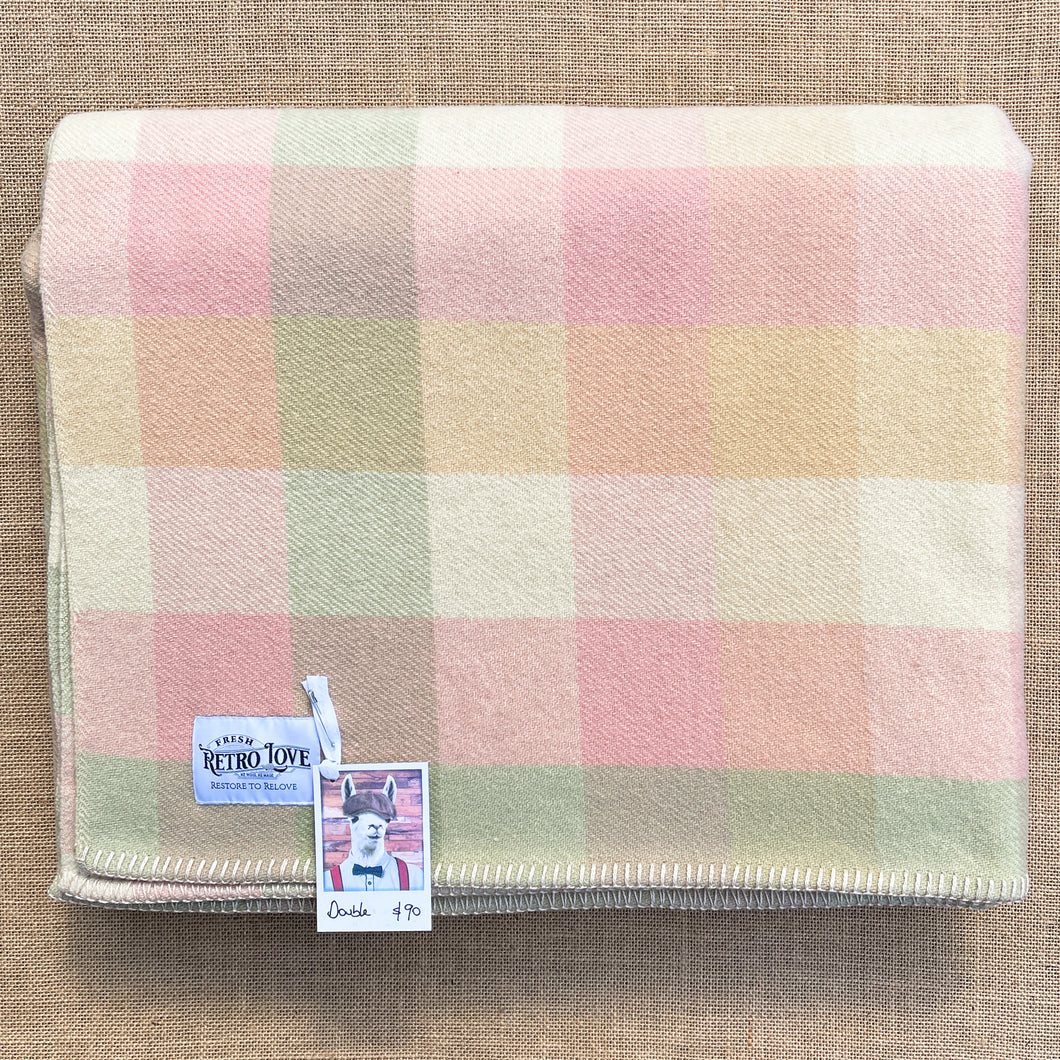 Vintage Pastel Lightweight DOUBLE New Zealand Wool Blanket