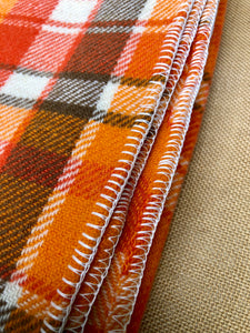 Check Orange and Olive  - Perfect Retro SINGLE  Wool Blanket - Fresh Retro Love NZ Wool Blankets