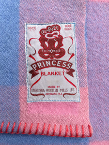 Soft Salmon Pink & Blue Check SINGLE Onehunga Woollen Mills Blanket